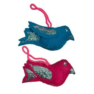 Vintage Felt Glitter Dove Christmas Ornaments Colorful Blue & Pink